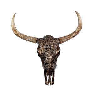 Carved Brown Bull Skull Wall Decor, - ReeceFurniture.com
