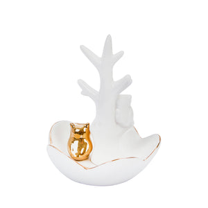 White/Gold Owl/Tree Ring Holder - ReeceFurniture.com