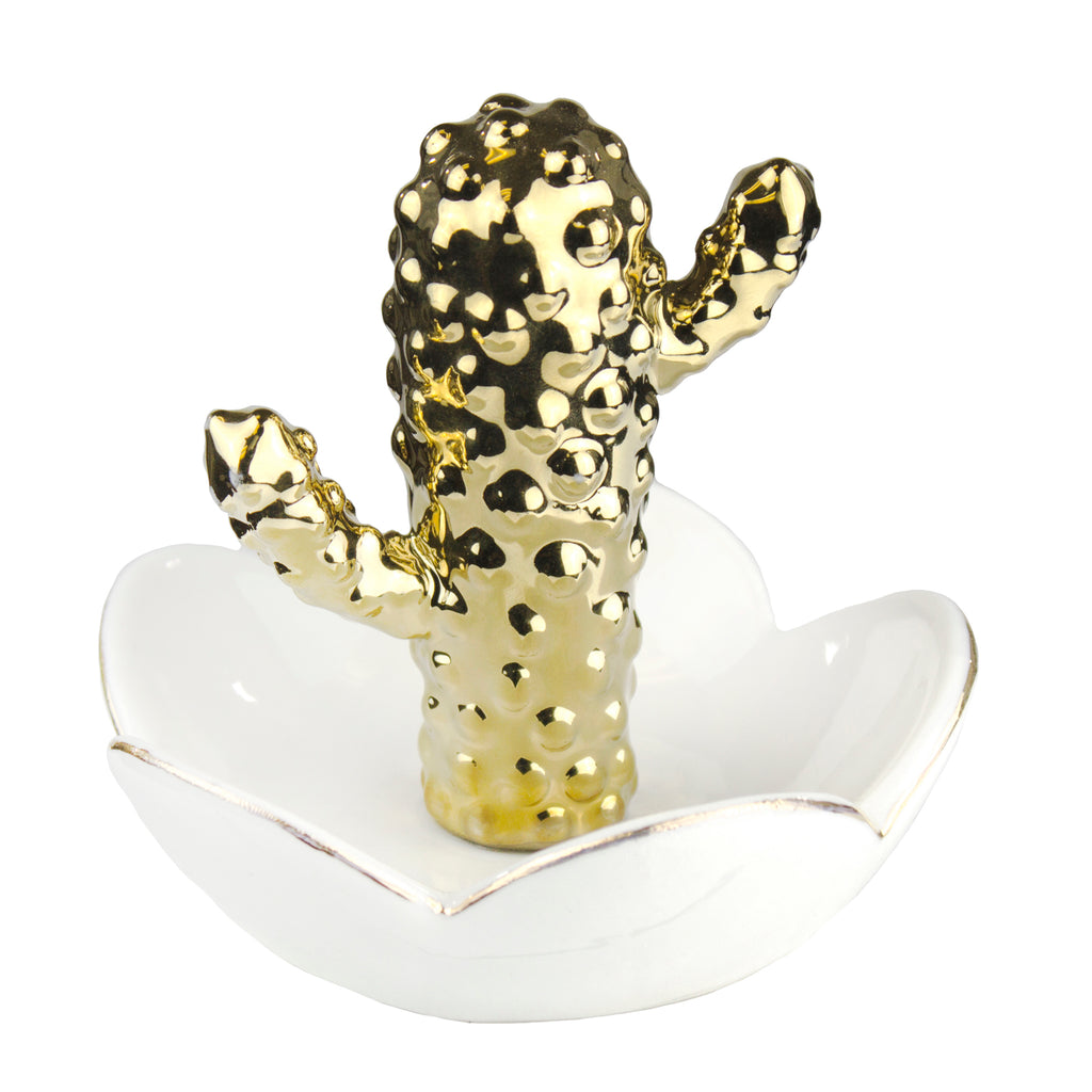 Gold/White Cactus Flower Ringholder - ReeceFurniture.com