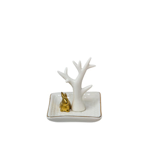 White/Gold Rabbit Ring Holder - ReeceFurniture.com