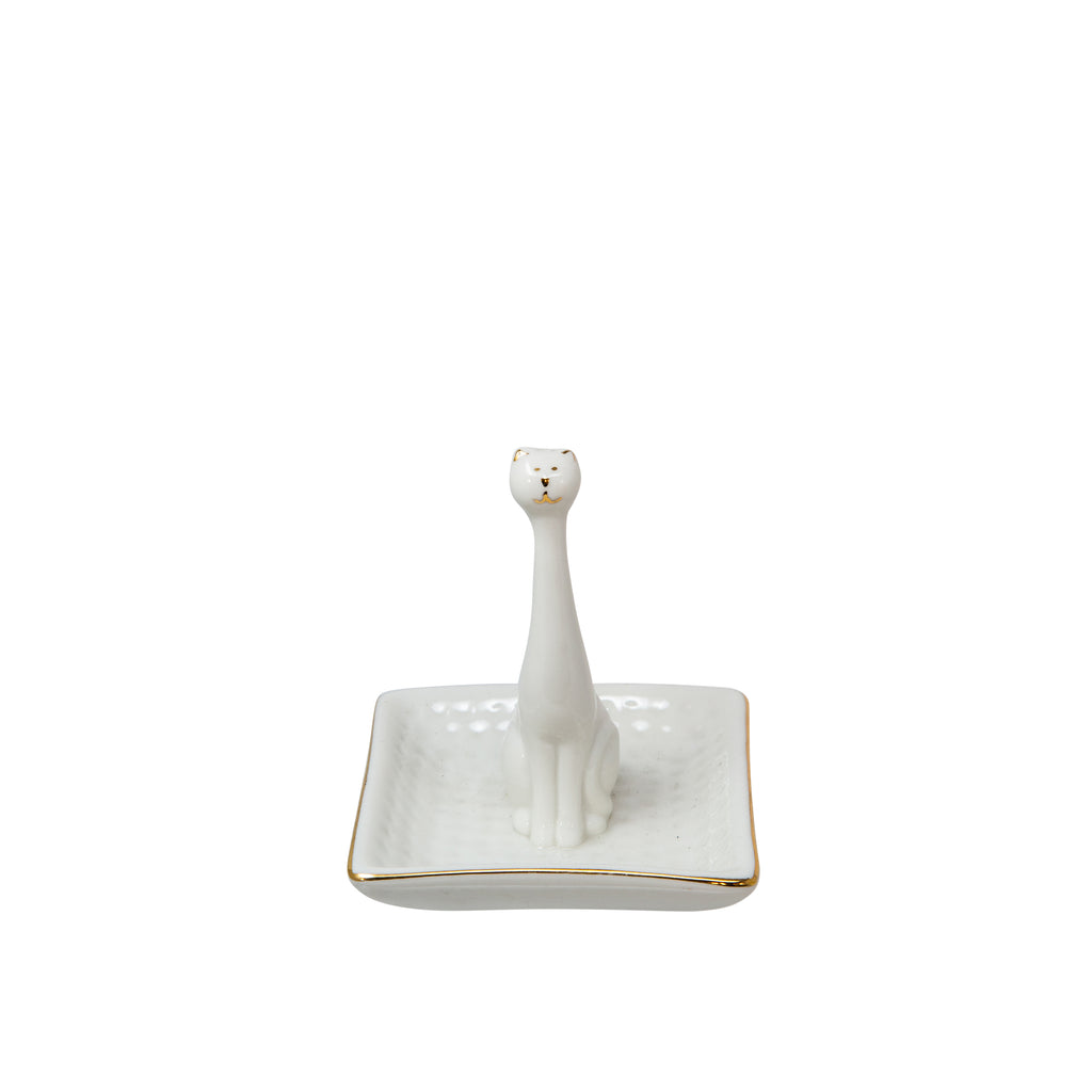 White/Gold Cat Square Ring Holder - ReeceFurniture.com