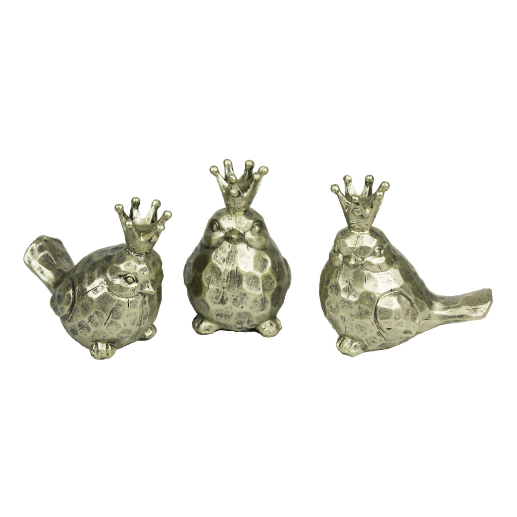 S/3 Gold Birds W/ Crowns - ReeceFurniture.com