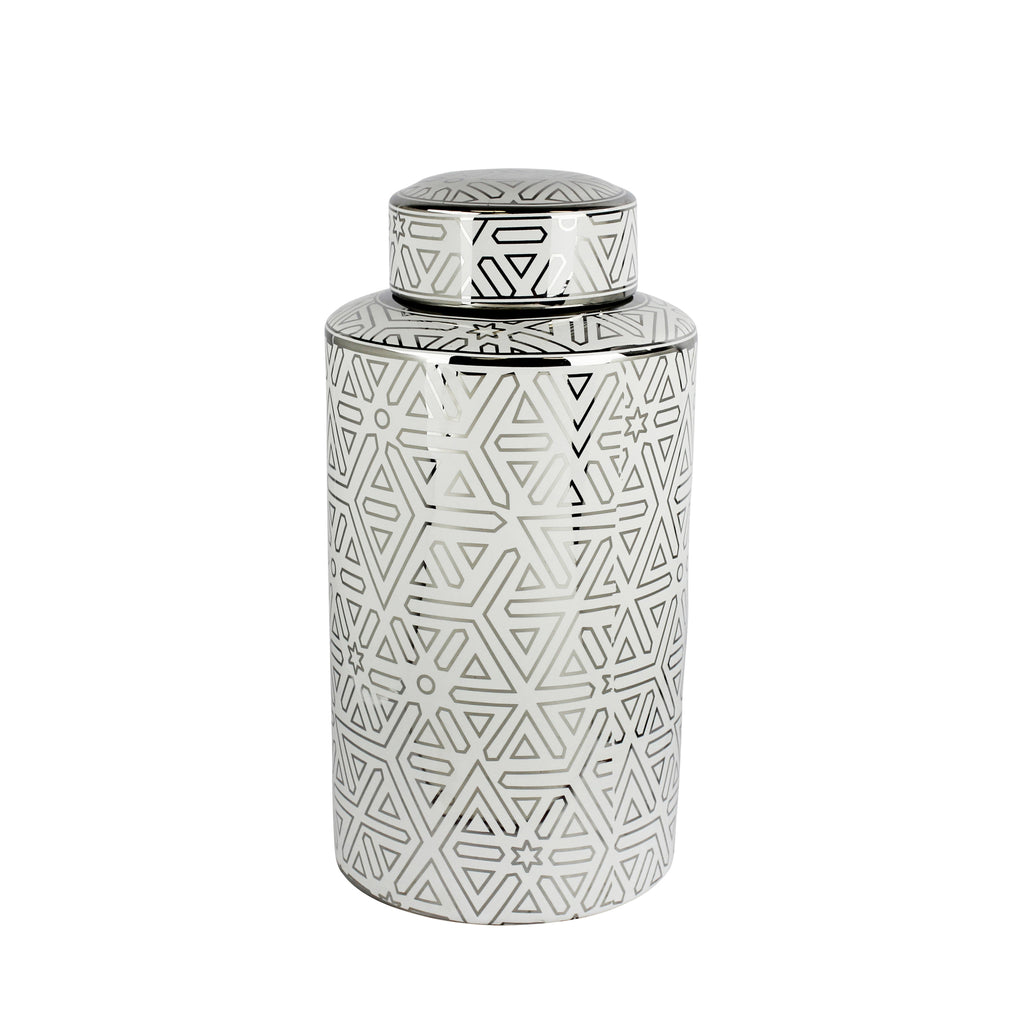 White/Silver Geometric Jar 11.75" - ReeceFurniture.com