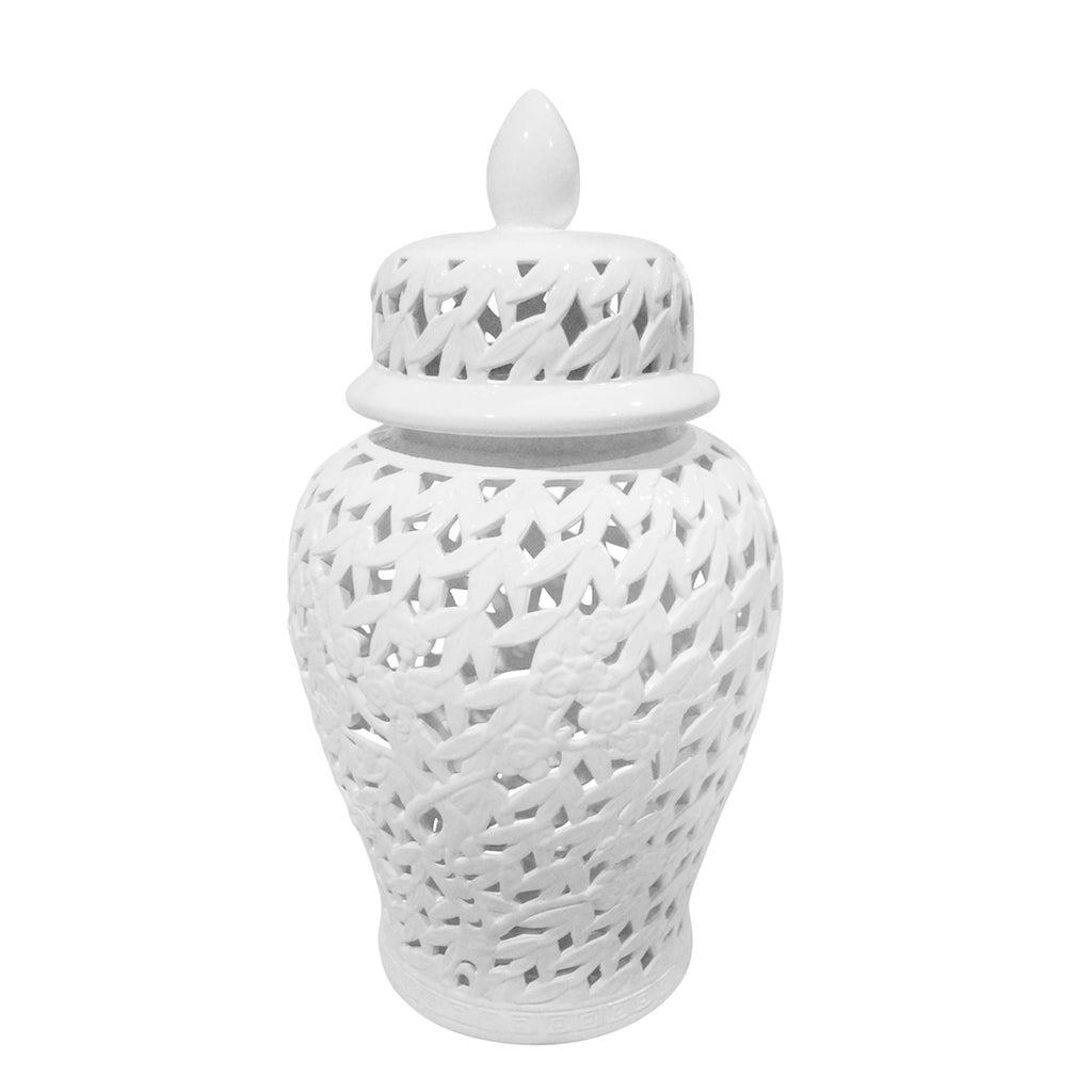 Pierced White Temple Jar 24" - ReeceFurniture.com