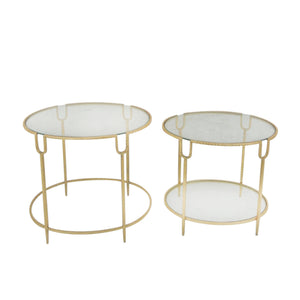 S/2 Round Gold Accent Tables, Glass Top - ReeceFurniture.com