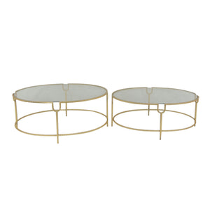 S/2 Gold Oval Cocktail Tables, Glass Top - ReeceFurniture.com