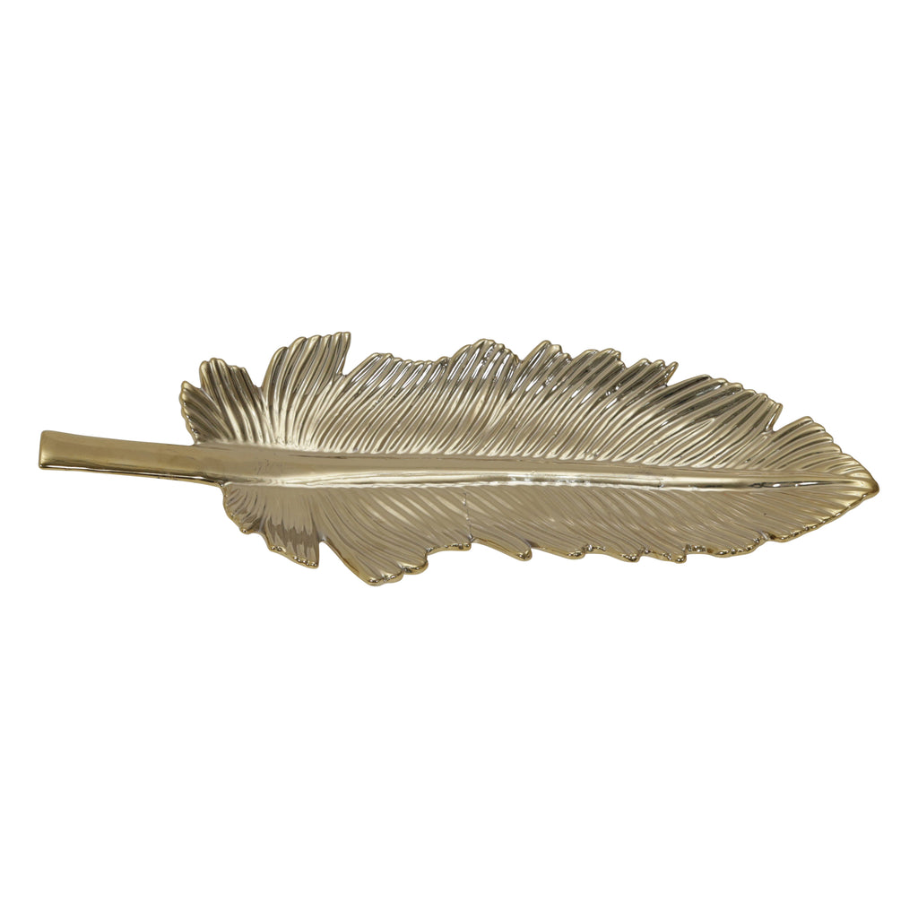Gold Ceramic Leaf Plate - ReeceFurniture.com