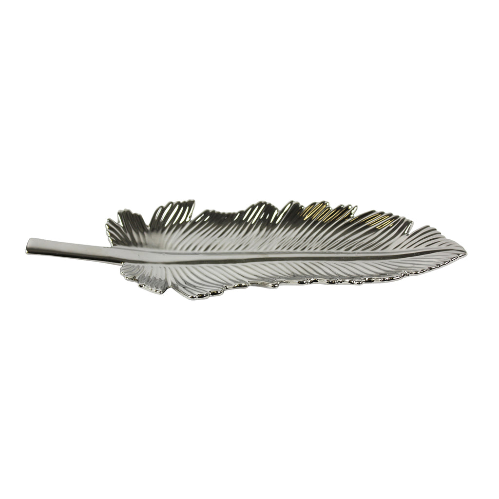 Silver Ceramic Feather Plate - ReeceFurniture.com