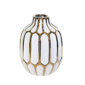 Ceramic Vase 8", White/Gold - ReeceFurniture.com