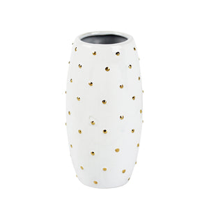 White Vase W/ Gold Dots 7.75" - ReeceFurniture.com