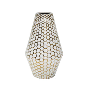 White/Gold Honeycomb Vase 13.75" - ReeceFurniture.com