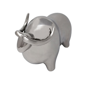 Silver Ceramic Bull, Head Up 8" - ReeceFurniture.com