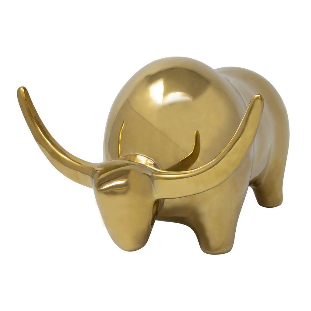 Gold Ceramic Bull, Head Down 6.5" - ReeceFurniture.com