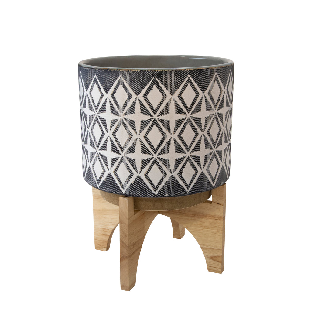 Ceramic 14.5" Planter On Stand, Gray - ReeceFurniture.com