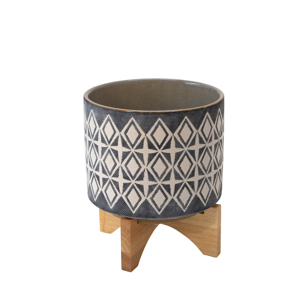 Ceramic 10.25" Planter On Stand Gray - ReeceFurniture.com