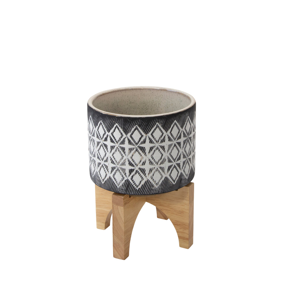 Ceramic 6.75" Planter On Stand, Gray - ReeceFurniture.com