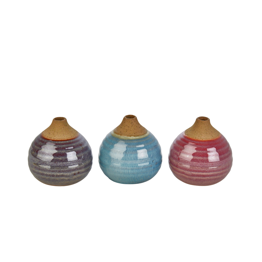 S/3 Glazed Bud Vases, Purple/Blue/Pink - ReeceFurniture.com