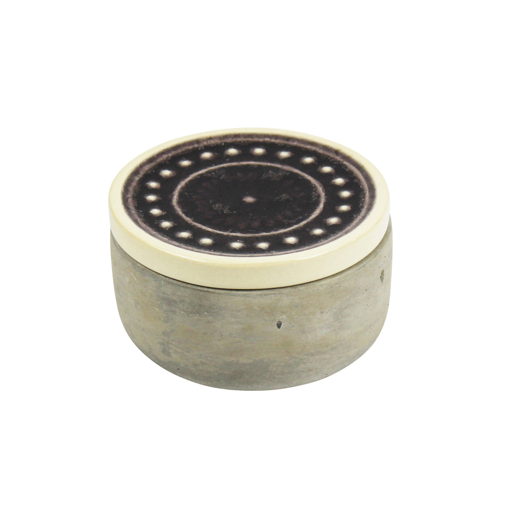 Round Cement Box, Purple Glaze Lid 3.75" - ReeceFurniture.com