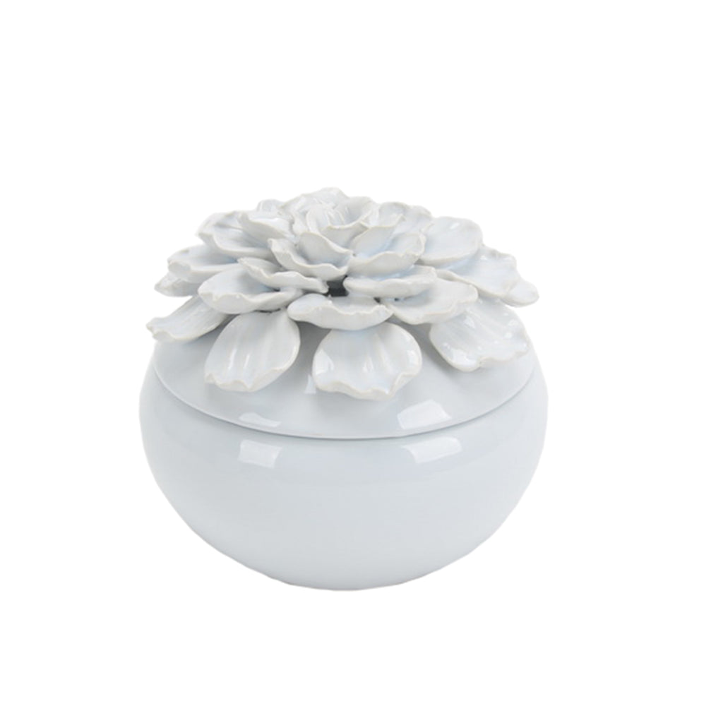 Ceramic Covered 7" Jar W/ Petal Trim, White - ReeceFurniture.com