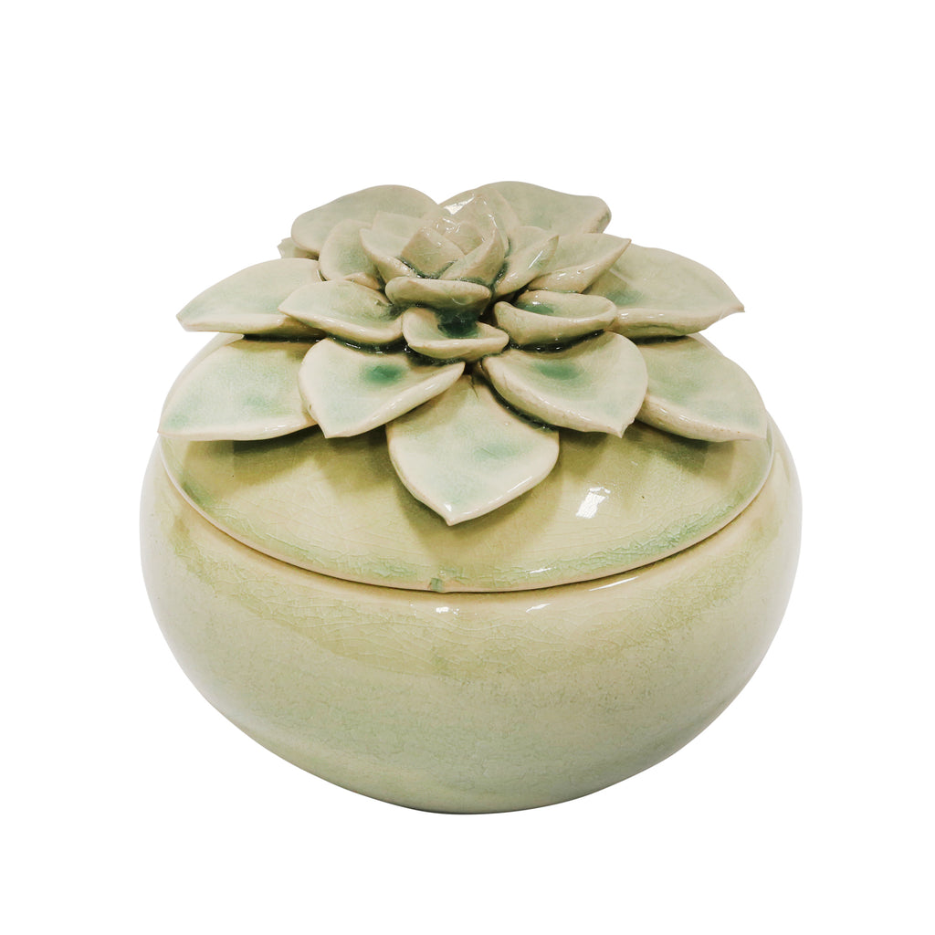 Ceramic Jar W/Flower Top 7" - ReeceFurniture.com