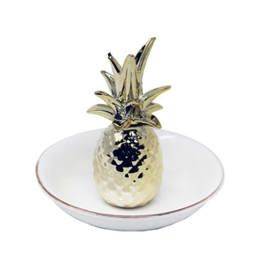 White/Gold Pineapple Ring Holder - ReeceFurniture.com