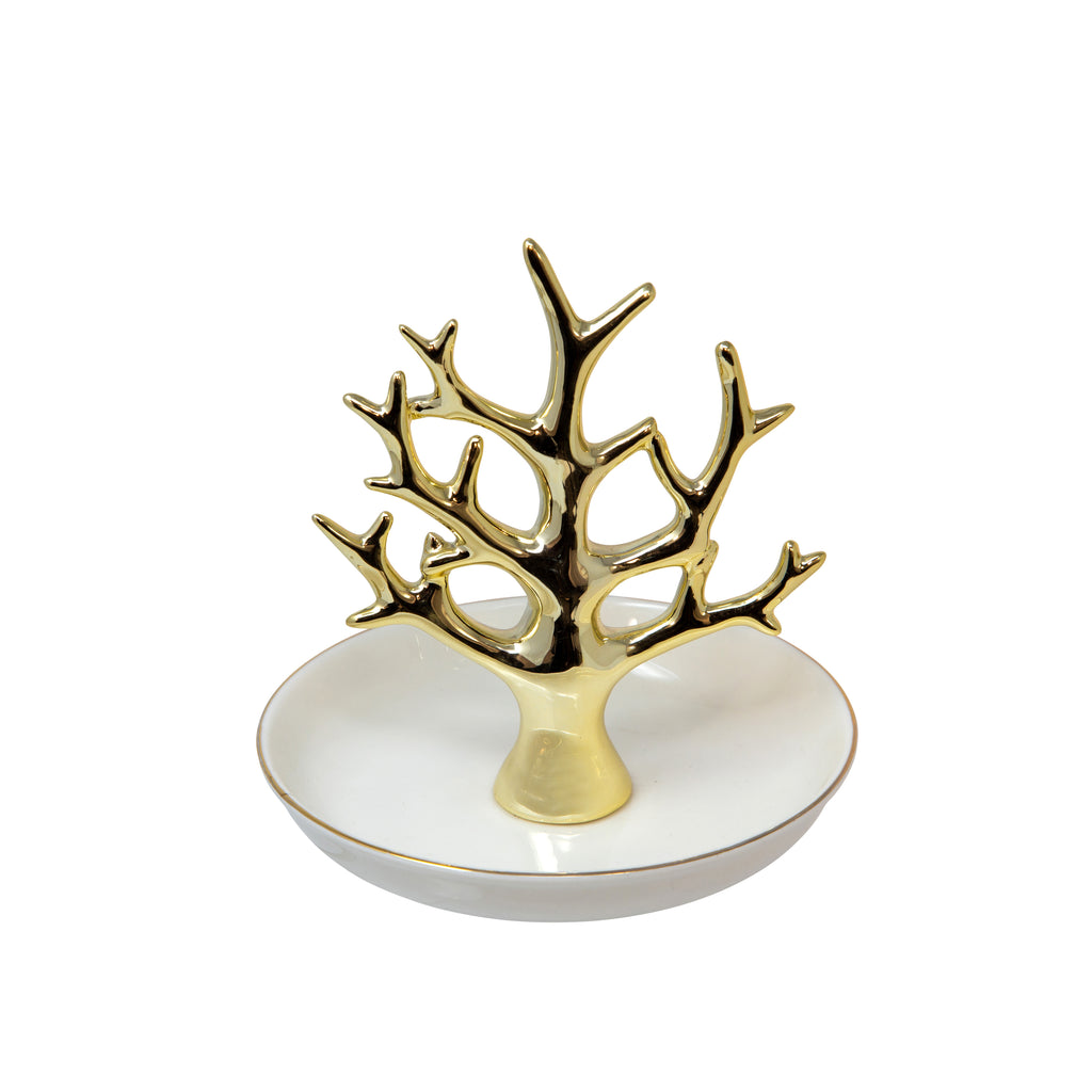 White/Gold Tree Ring Holder - ReeceFurniture.com