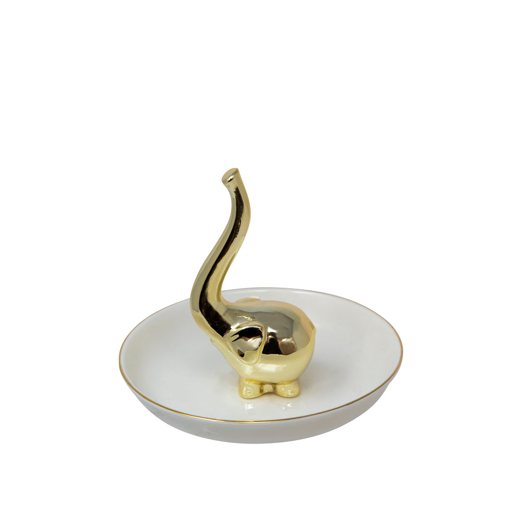 White/Gold Elephant Ring Holder - ReeceFurniture.com