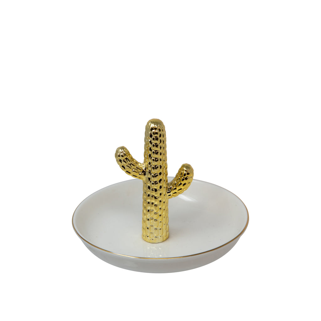 White/Gold Cactus Round Ring Holder - ReeceFurniture.com