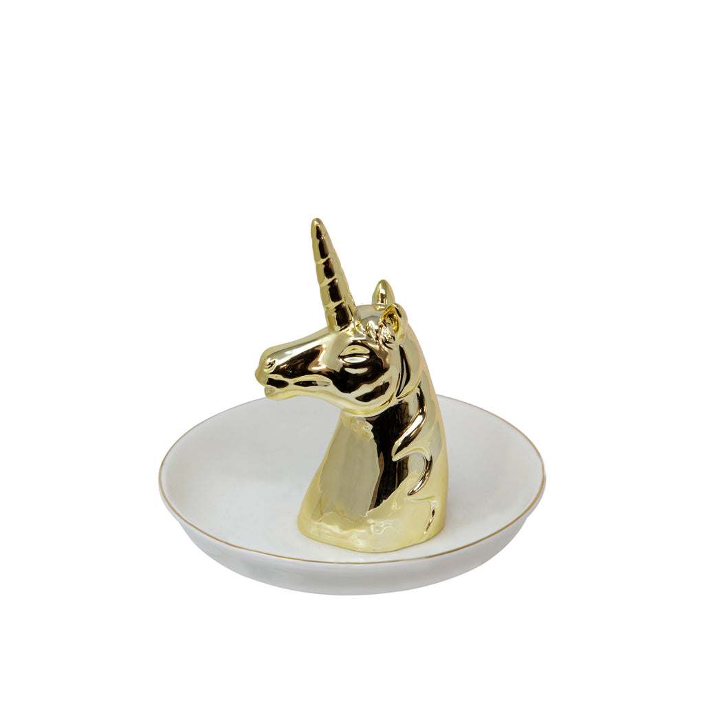 White/Gold Unicorn Ring Holder, 6" - ReeceFurniture.com