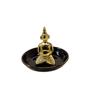 Black/Gold 6" Ceramic Buddha Trinket Tray - ReeceFurniture.com