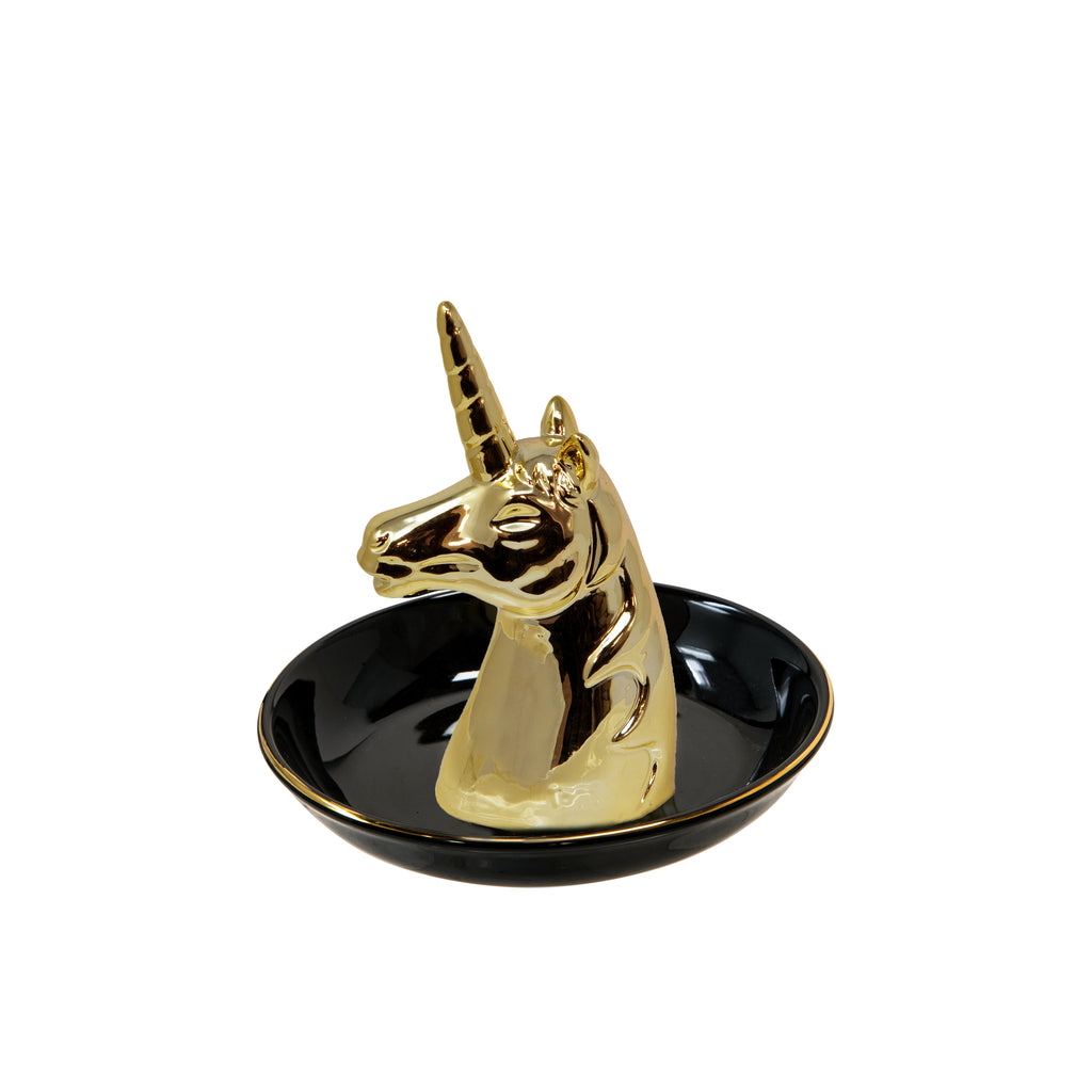 Black /Gold 6" Ceramic Unicorntrinket Tray - ReeceFurniture.com