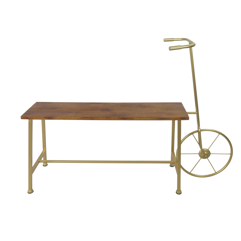 Gold Metal/Wood Bicycle Bench, Kd - ReeceFurniture.com