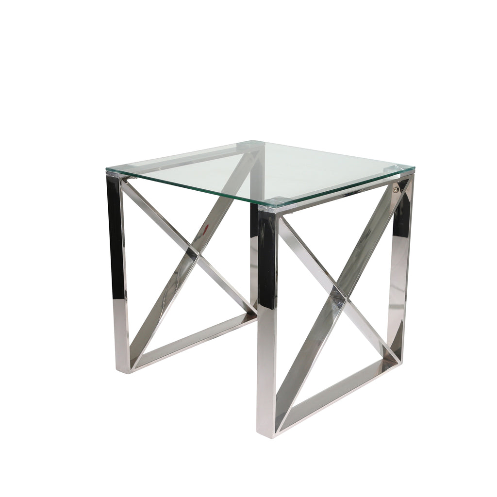 Silver Metal/Glass Accent Table, Kd - ReeceFurniture.com