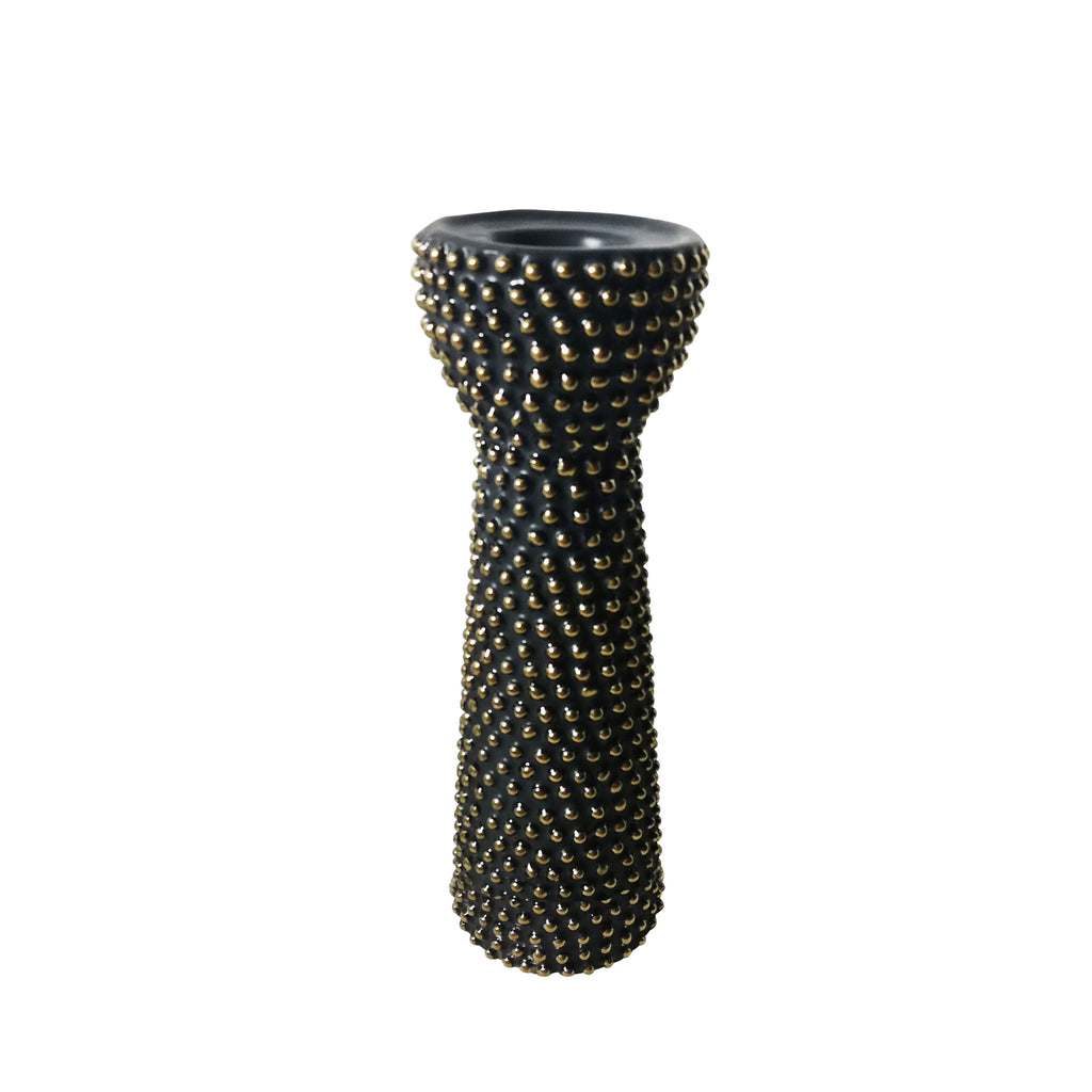 Ceramic 12" Bead Candle Holderblack/Gold - ReeceFurniture.com