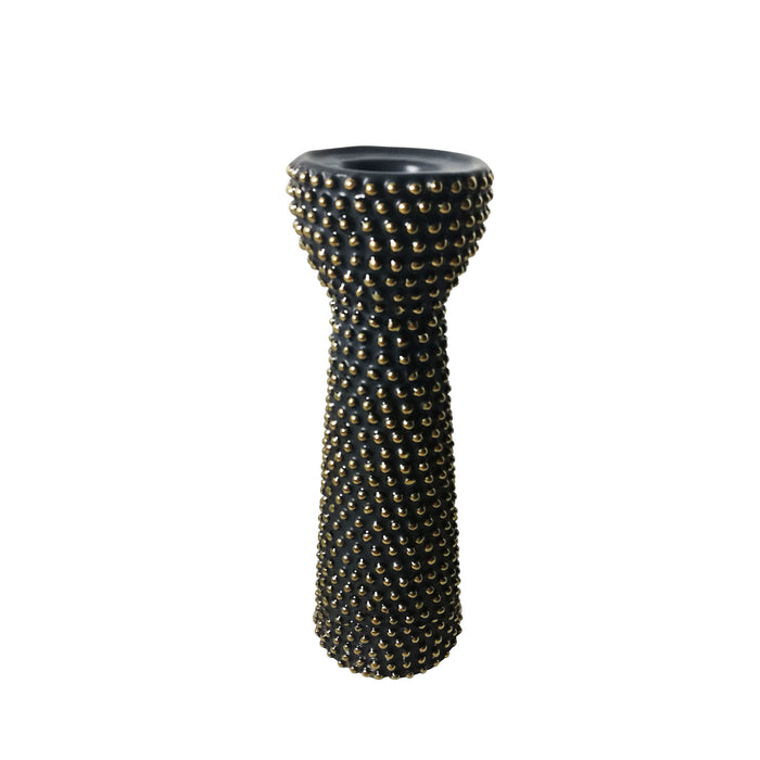 Ceramic 12" Bead Candle Holderblack/Gold
