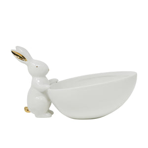White/Gold Bunny W/ Bowl - ReeceFurniture.com