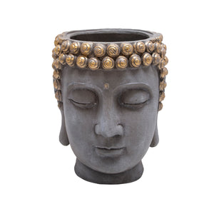 Resin Buddha Head Flower Pot,Grey & Gold - ReeceFurniture.com