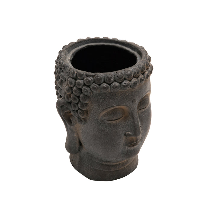 Resin 9" Buddha Flower Pot,  Black