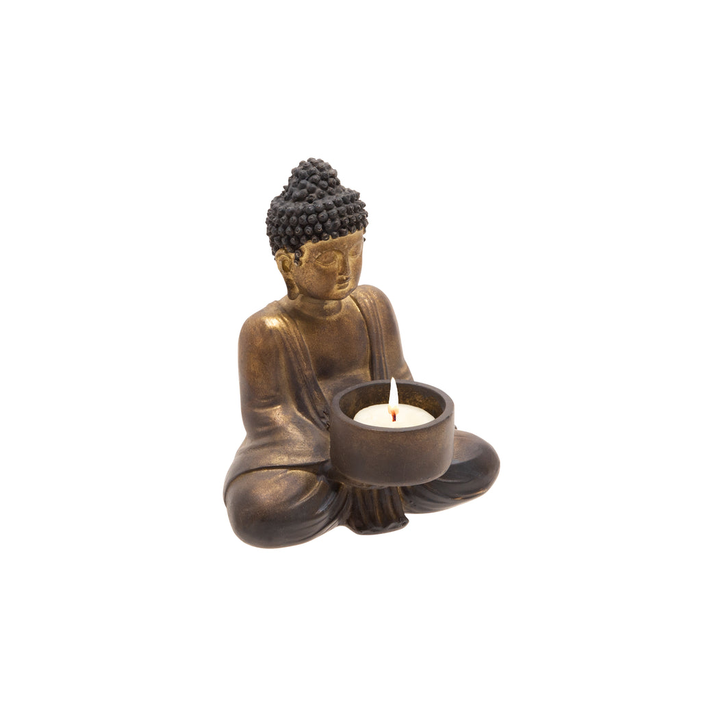 Resin Sitting Buddha Tea Light, Copper - ReeceFurniture.com