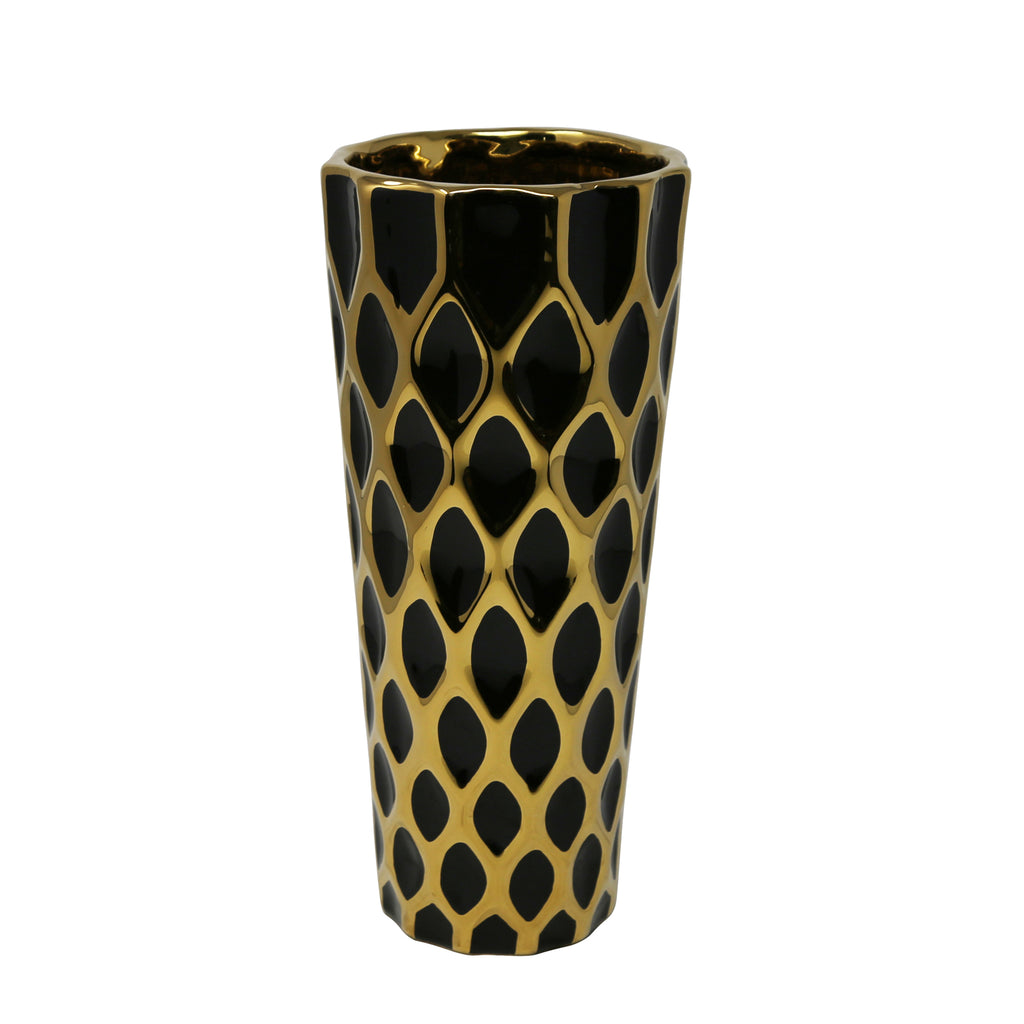 Black/Gold Fishnet Vase 11.75" - ReeceFurniture.com