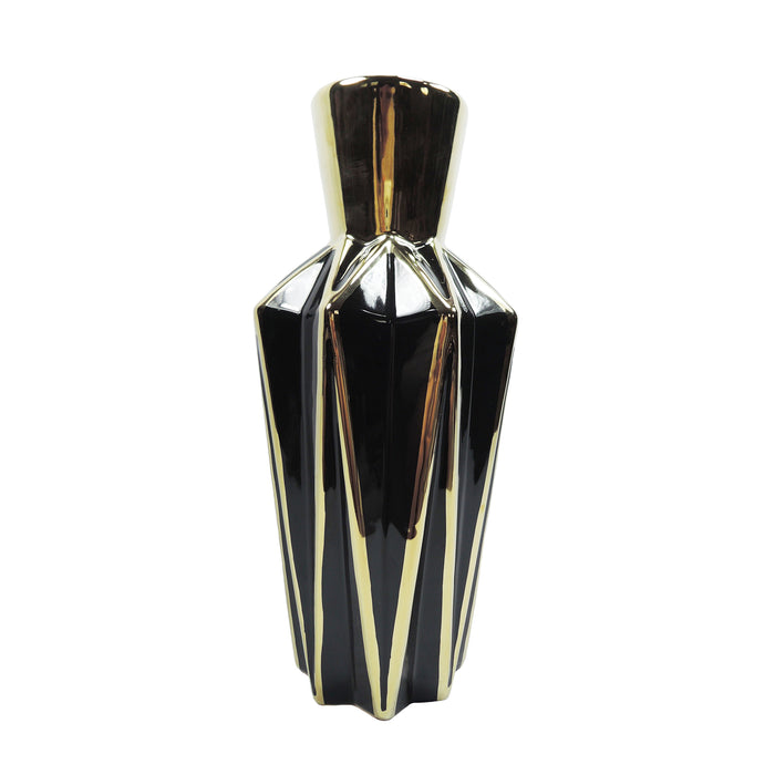 Ceramic Vase 14" Black/Gold