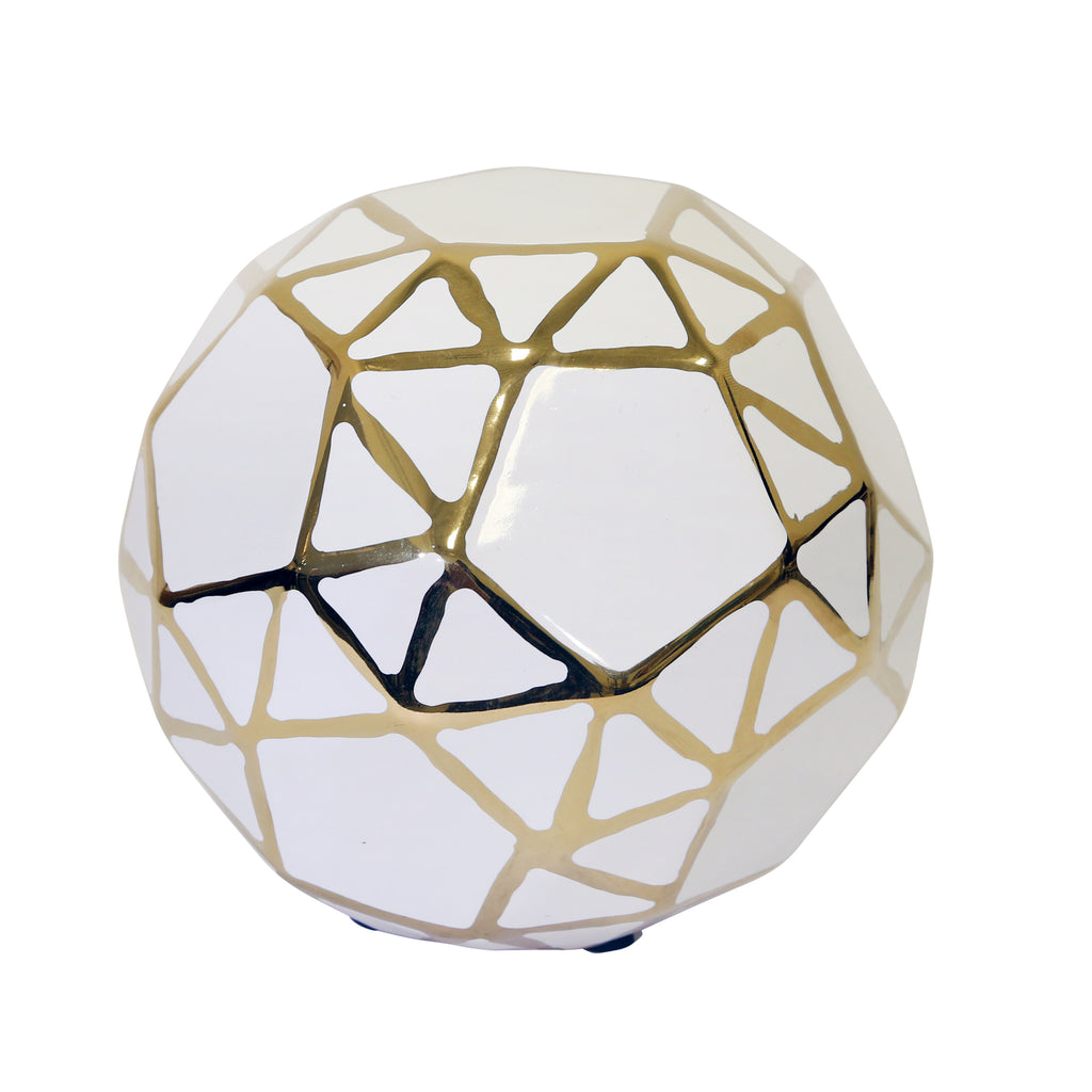 Ceramic Orb 6" White/Gold - ReeceFurniture.com
