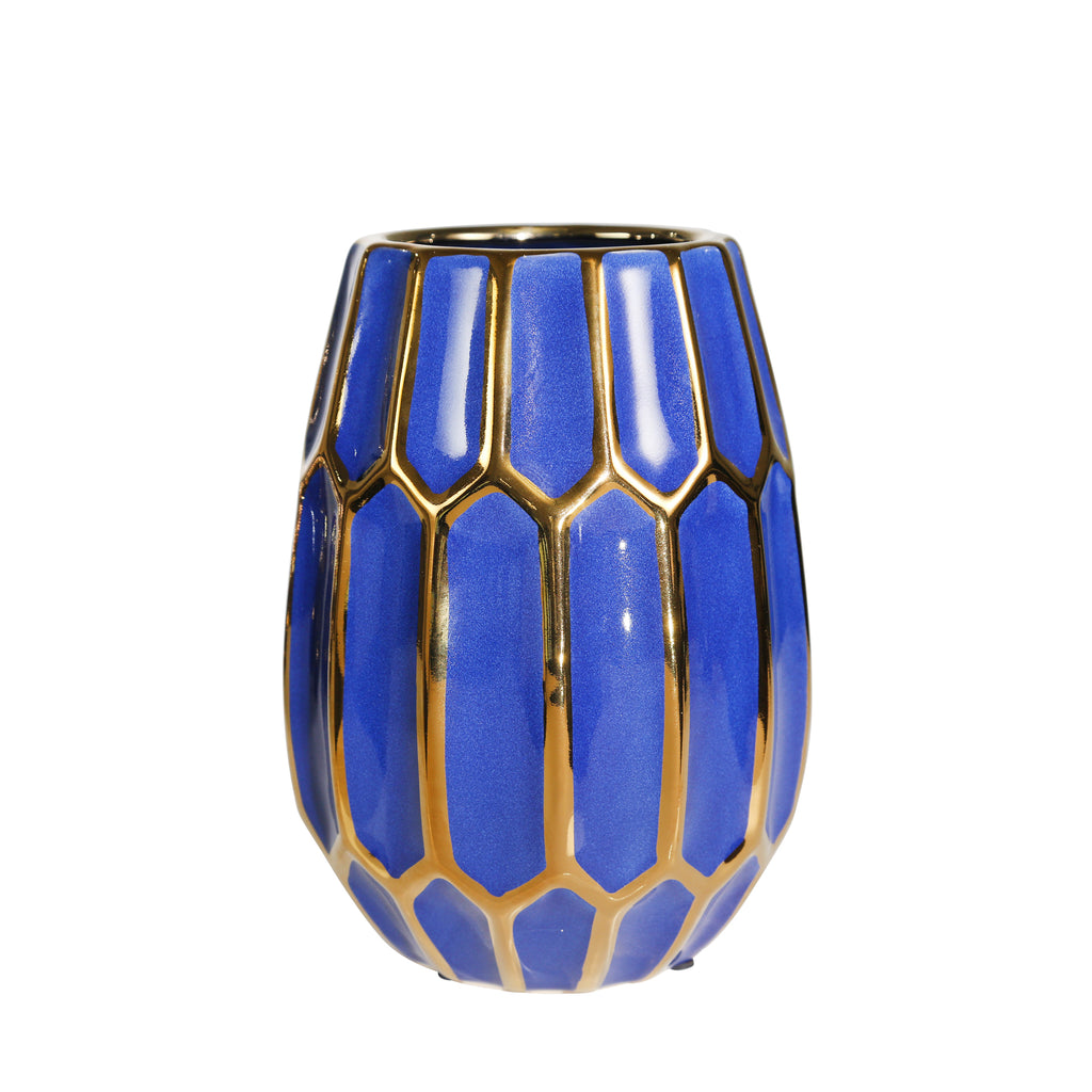 Ceramic 10" Decorative Vase Navy/Gold - ReeceFurniture.com