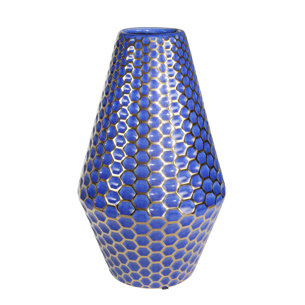 Ceramic 14" Decorative Vase Navy/Gold - ReeceFurniture.com