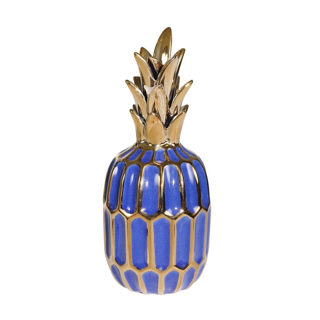Ceramic 10.25" Pineapple Navy/Gold - ReeceFurniture.com