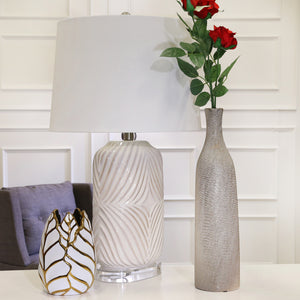 Ceramic 7.75" Leaf Vase, White/Gold - ReeceFurniture.com