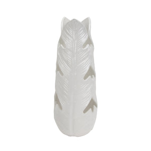 White Ceramic Leaf Vase 17.5" - ReeceFurniture.com