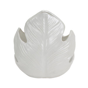 White Ceramic Leaf Vase 8" - ReeceFurniture.com