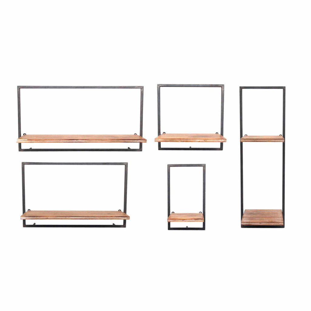 S/5 Wood/Metal Wall Shelves - ReeceFurniture.com