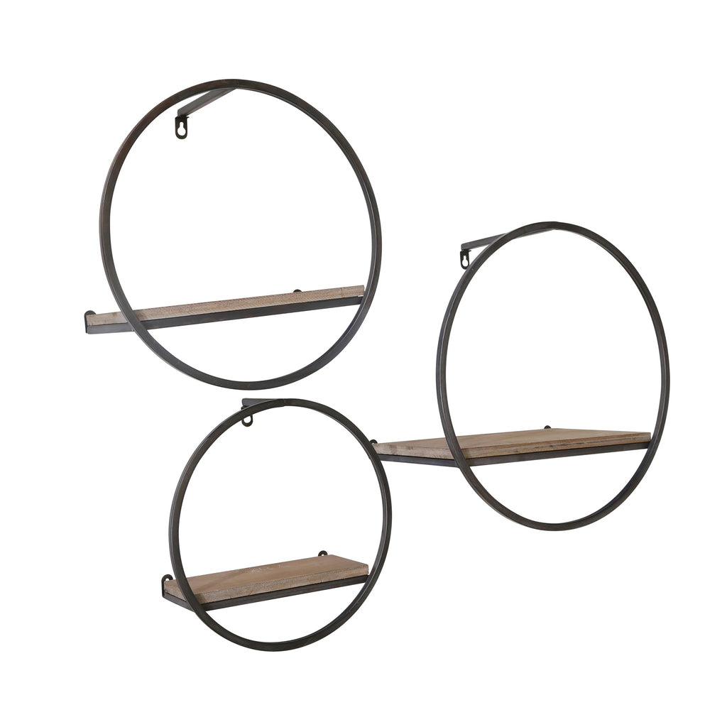 S/3 Wood/Metal Wall Shelves - ReeceFurniture.com